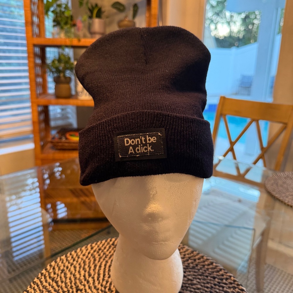 KB Ethos Black Beanie Hat Dont Be A Dick Patch Made in USA Knit Cuffed Cap